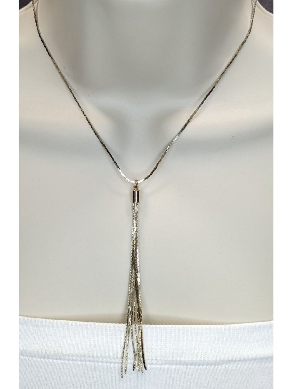 Vintage Gold Chain Necklace Tassel Pendant 70s Glam Statement Jewelry